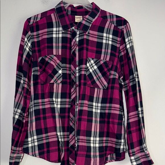 Faded Glory Tops - Faded Glory Pink and Black Plaid Shirt